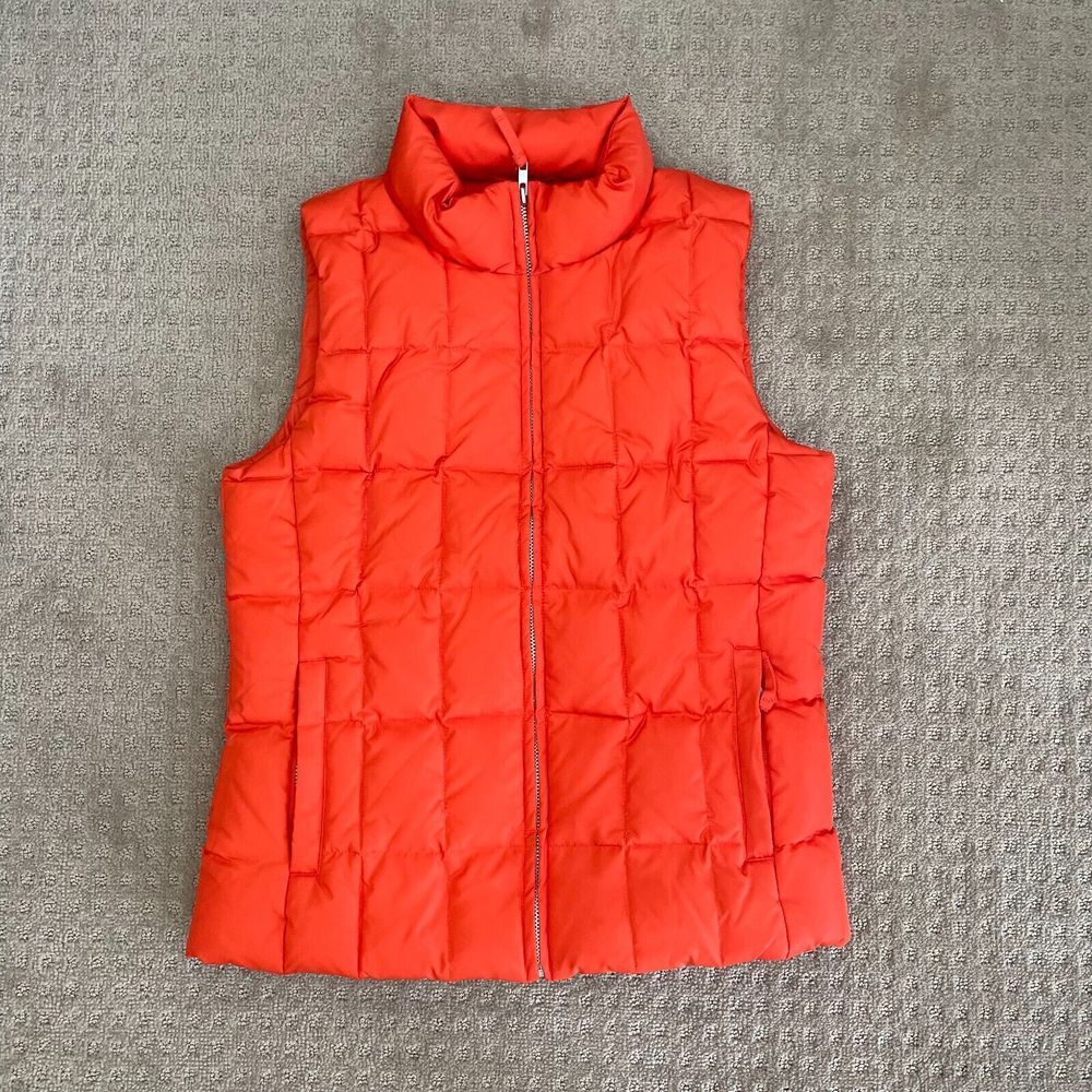 Vintage Gap Vest Women‎ Medium Orange Goose Down Puffer Full Zip Hike Outdoors